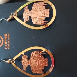 Copper Reflections Dangle Eagle Earrings Southwestern Alaskan Native Tribal